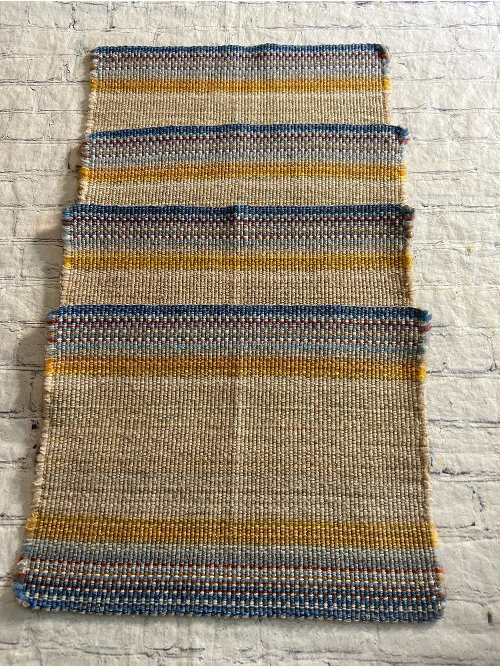 HANDWOVEN COTTON (4) STRIPED BOHO COASTAL FARMHOUSE RUSTIC RAW EDGE PLACEMATS
